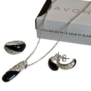 Avon Black & Clear Pavé 3-Pc Set Necklace Earrings Ring 2013 Art Deco Statement